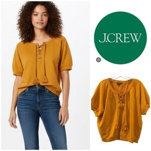 J.Crew Mustard Lace-Up Short Sleeve Sweatshirt
